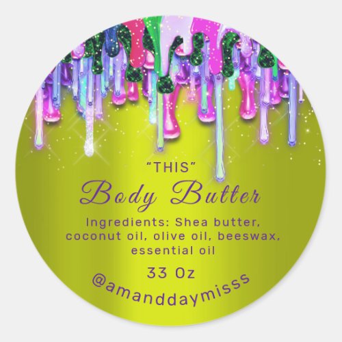 Body Butter Packaging Online Beauty Green Pink Classic Round Sticker