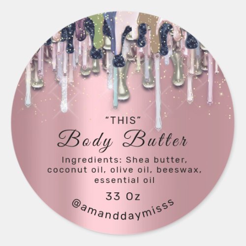 Body Butter Packaging Online Mint Drip Pastel Pink Classic Round Sticker