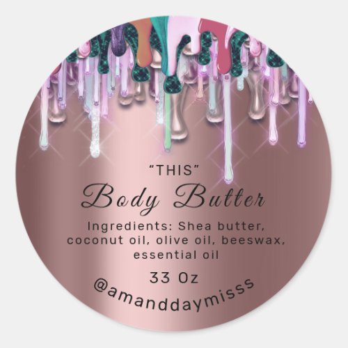 Body Butter Packaging Online Shop Rose Drip 3D Classic Round Sticker