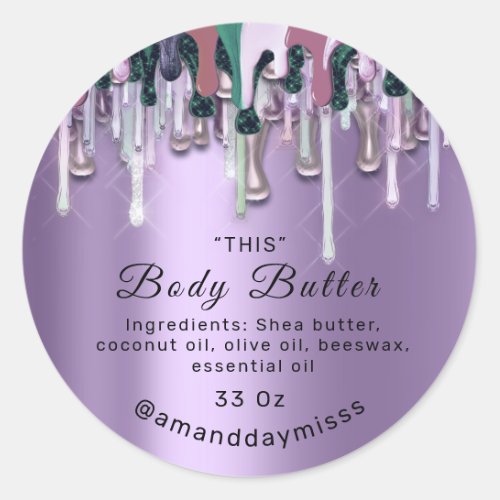 Body Butter Packaging Online Shop Rose Drip Purple Classic Round Sticker