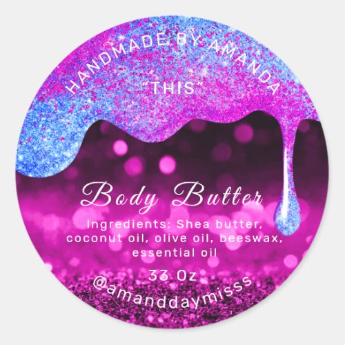 Body Butter Packaging Pink Drips Cosmetics Scrub Classic Round Sticker