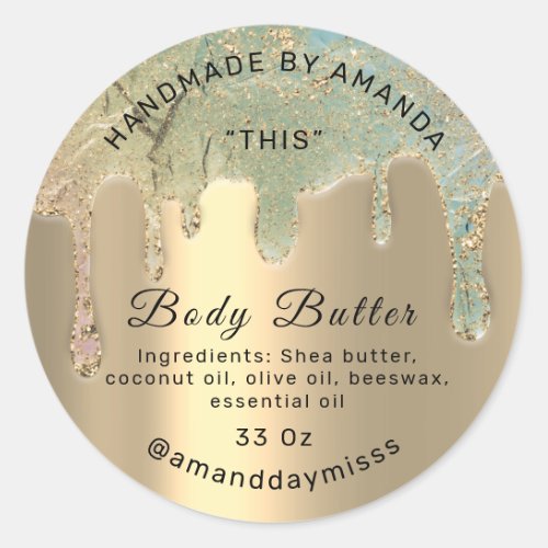 Body Butter Packaging Pink Drips Gold Mint Classic Round Sticker