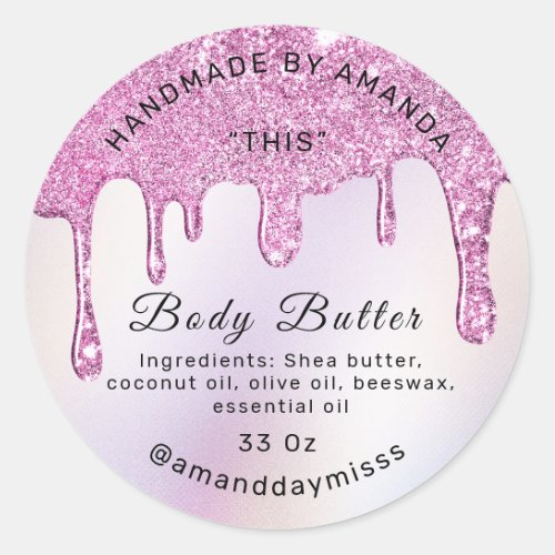 Body Butter Packaging Pink Drips Small Business Classic Round Sticker