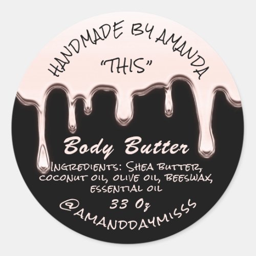 Body Butter Packaging Rose Black Product Classic Round Sticker