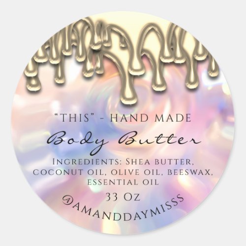 Body Butter Packaging Rose Drip Gold Holographic Classic Round Sticker