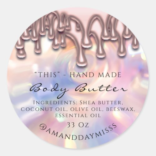 Body Butter Packaging Rose Drip Holographic Classic Round Sticker
