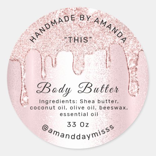 Body Butter Packaging Rose Drips Cosmetics Blush Classic Round Sticker