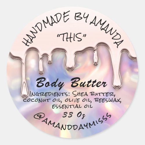 Body Butter Packaging Rose Drips Holograph Classic Round Sticker