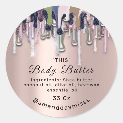 Body Butter Packaging Rose Drips Holograph Glitter Classic Round Sticker