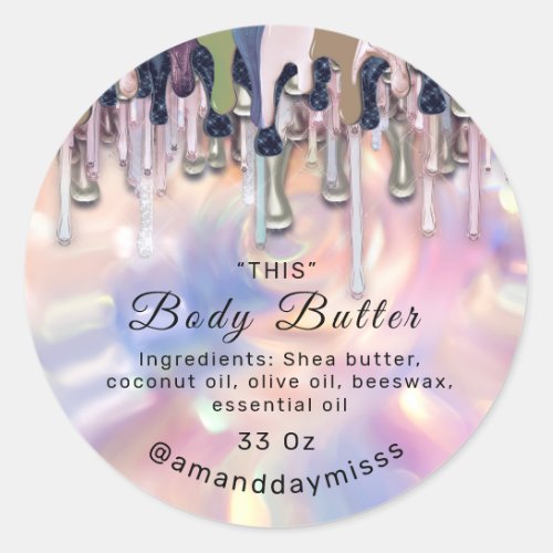 Body Butter Packaging Rose Drips Holographic  Classic Round Sticker