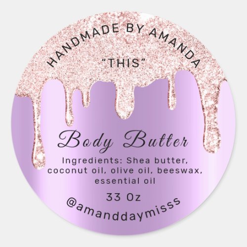 Body Butter Packaging Rose Drips Lavender Classic Round Sticker