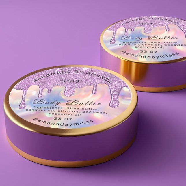 Body Butter Packaging Rose Drips Purple Classic Round Sticker (Body Butter Packaging Rose Drips Purple Classic Round Sticker)