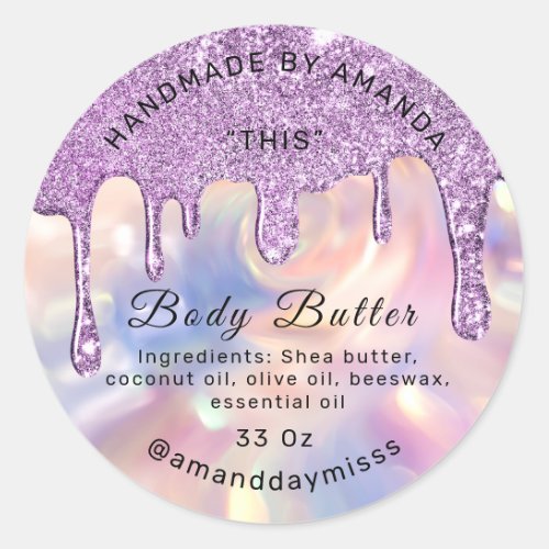Body Butter Packaging Rose Drips Purple Classic Round Sticker