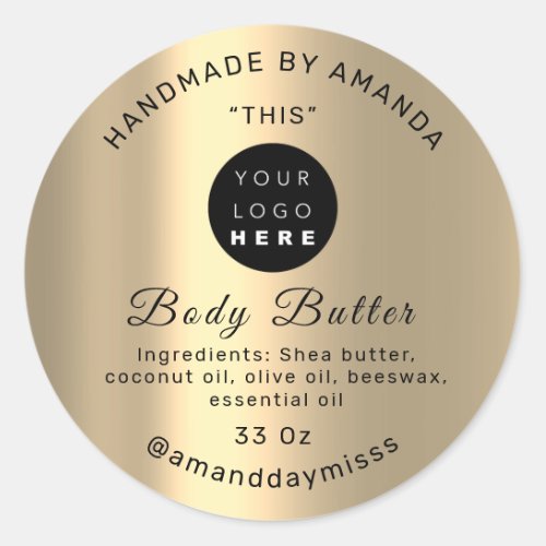 Body Butter Packaging Shop Custom Logo Gold Classic Round Sticker