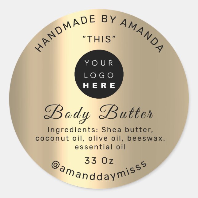 Body Butter Packaging Shop Custom Logo Gold Classic Round Sticker (Front)
