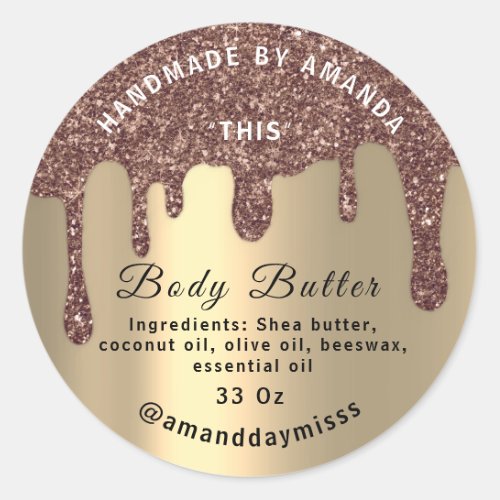 Body Butter Packaging Shop Drips Gold Brown Classic Round Sticker