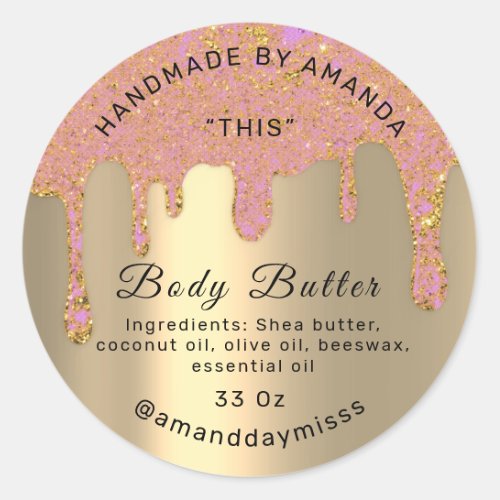 Body Butter Packaging Shop Drips Gold Pink Classic Round Sticker