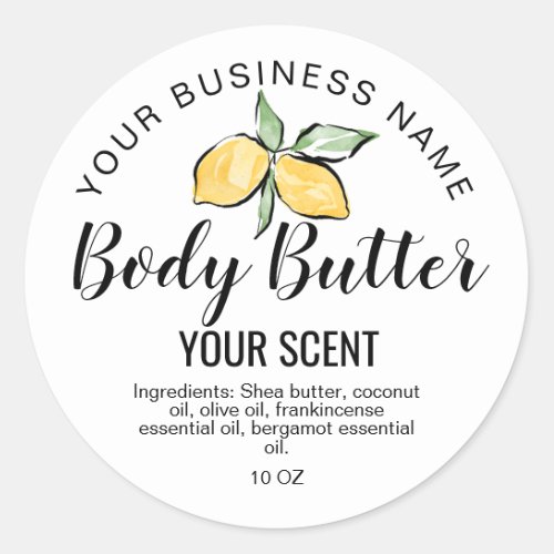 body butter product lemon citrus summer greenery classic round sticker