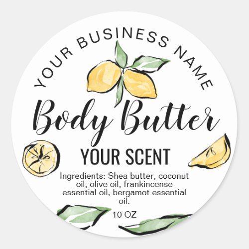 body butter product lemon citrus summer greenery classic round sticker