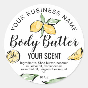 body butter product lemon citrus summer greenery classic round sticker
