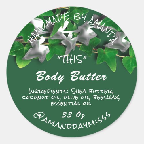 Body Butter Product Packaging Green Woodland Classic Round Sticker