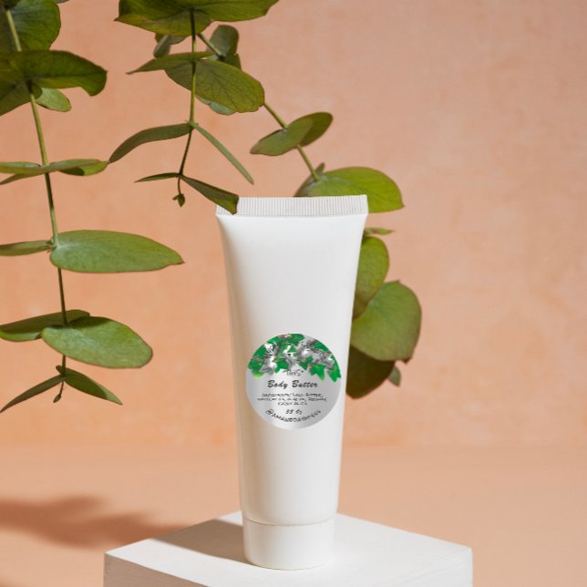 Body Butter Product Packaging Green Woodland Gray Classic Round Sticker (Body Butter Product Packaging Green Woodland Gray Classic Round Sticker)