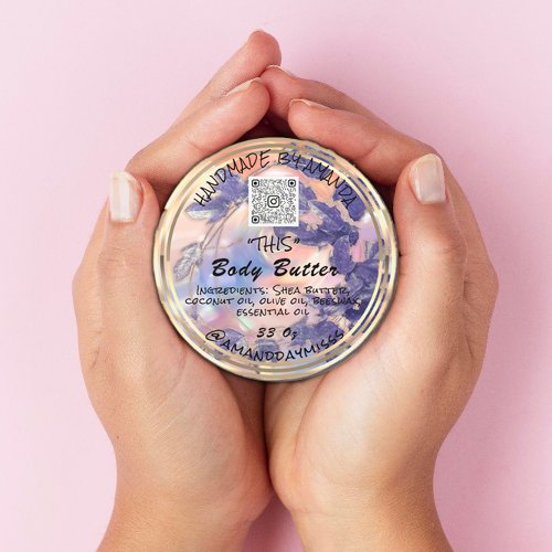 Body Butter Product Packaging Leafs Golden Frame Classic Round Sticker