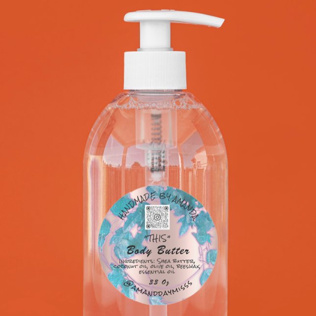 Body Butter Product Packaging Leafs Water  QR CODE Classic Round Sticker (Body Butter Product Packaging Leafs Water QR CODE Classic Round Sticker)
