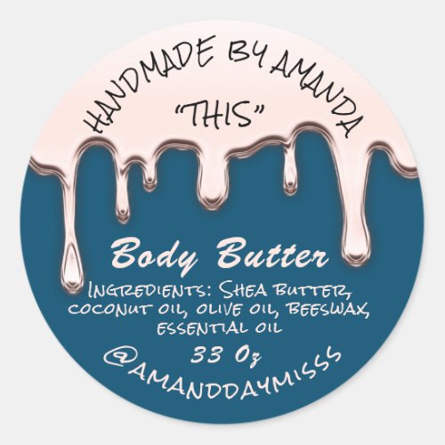 Body Butter Product Packaging Rose Blue Classic Round Sticker