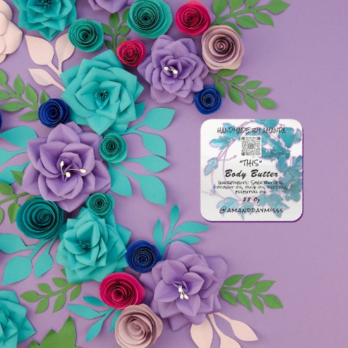 Body Butter Product Packaging Rose Blue QR LOGO Square Sticker