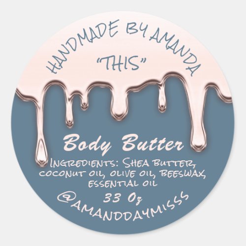 Body Butter Product Packaging Rose Modern Blue Classic Round Sticker