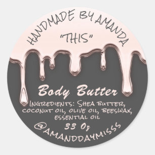 Body Butter Product Packaging Rose Modern Gray Classic Round Sticker
