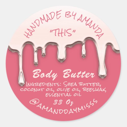 Body Butter Product Packaging Rose Modern Pink Classic Round Sticker