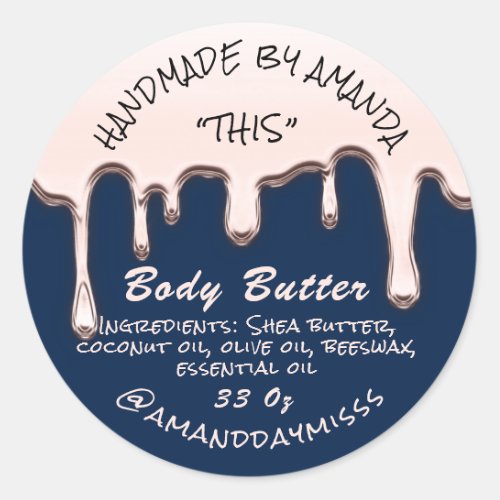 Body Butter Product Packaging Rose Navy Classic Round Sticker