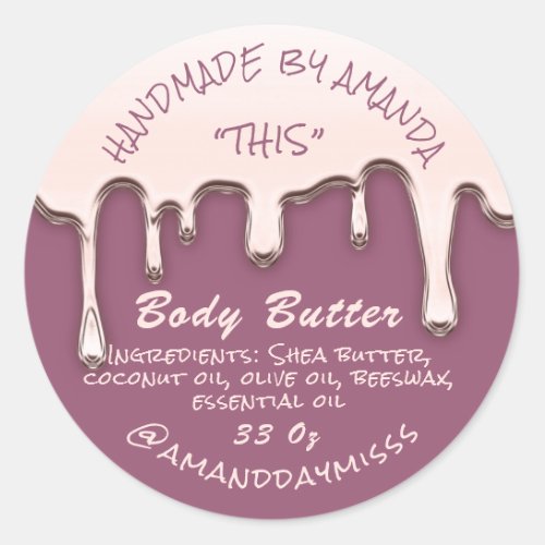 Body Butter Product Packaging Rose Pink Classic Round Sticker
