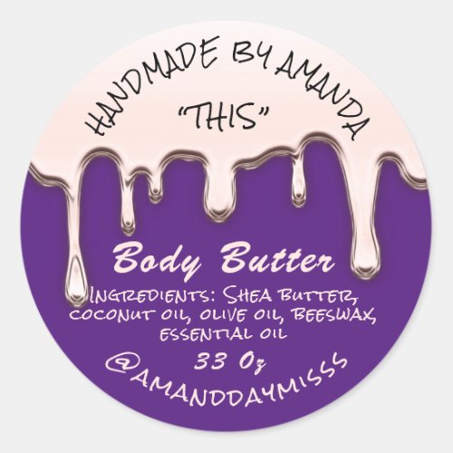 Body Butter Product Packaging Rose Purple Classic Round Sticker