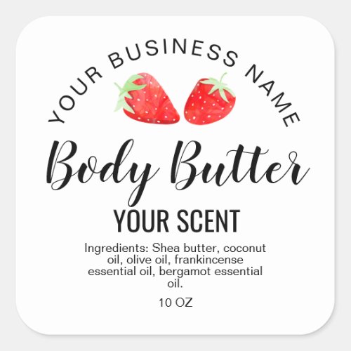 body butter product strawberry summer greenery square sticker