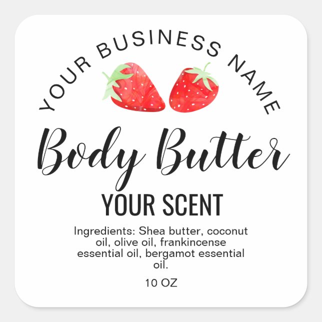 body butter product strawberry summer greenery square sticker (Front)