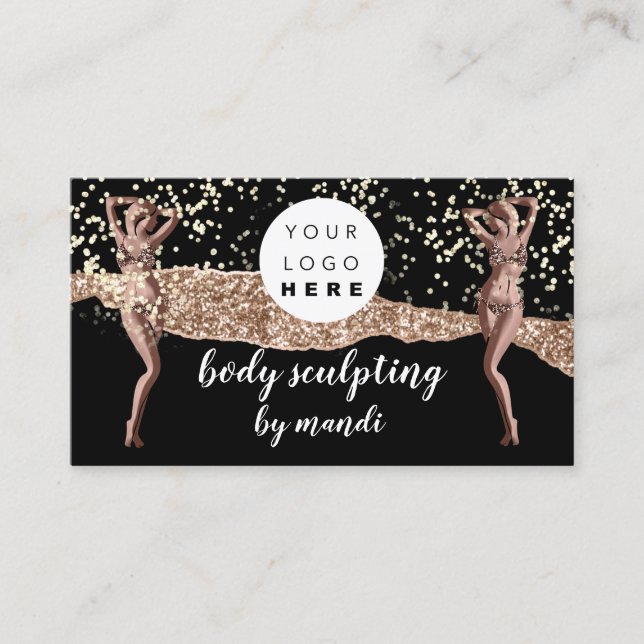 Body Care Fashion Logo QR Code Bikini Black Business Card (Front)