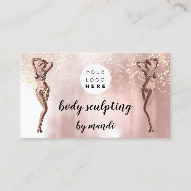 Body Care Fashion Logo QR Code Bikini Rose Business Card (Front)