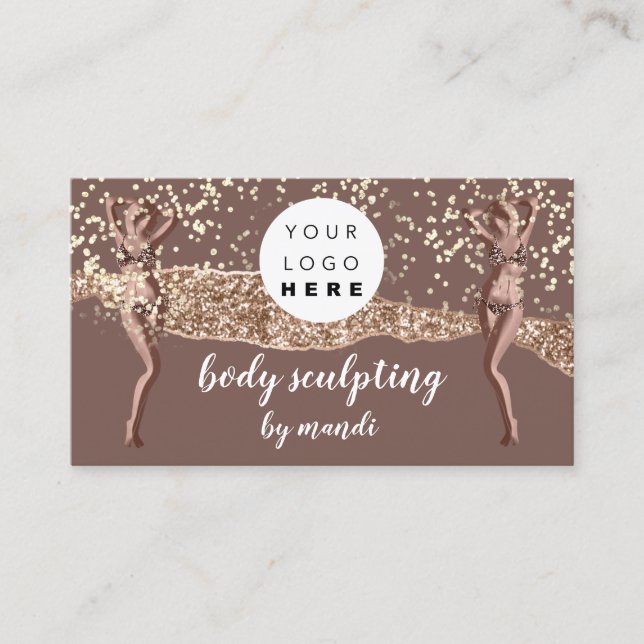 Body Care Fashion Logo QR Code Rose Glitter Bikini Business Card (Front)