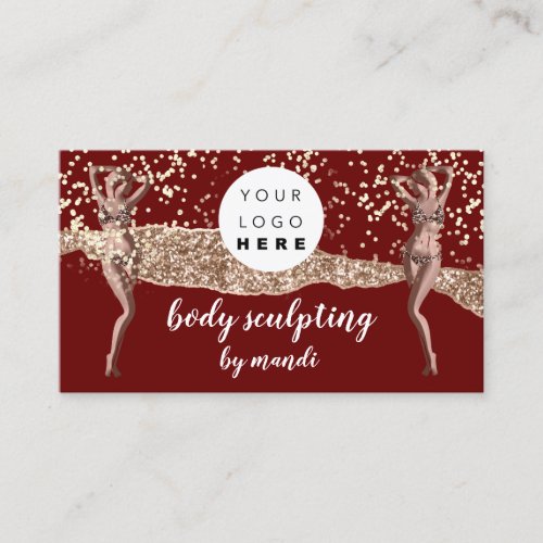 Body Care Fashion Logo QRCode Rose Burgundy Bikini Business Card