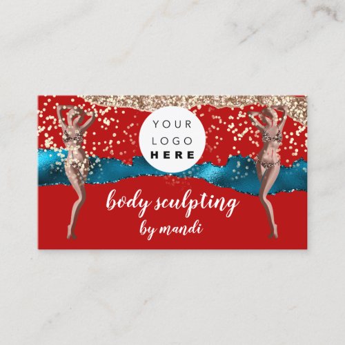 Body Care Fashion Logo QRCode Rose Red Blue Bikini Business Card
