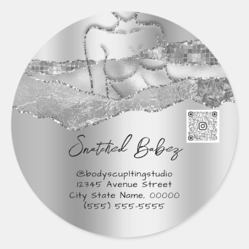 Body Care Sculpting Cosmetics Logo QR Code Gray Classic Round Sticker