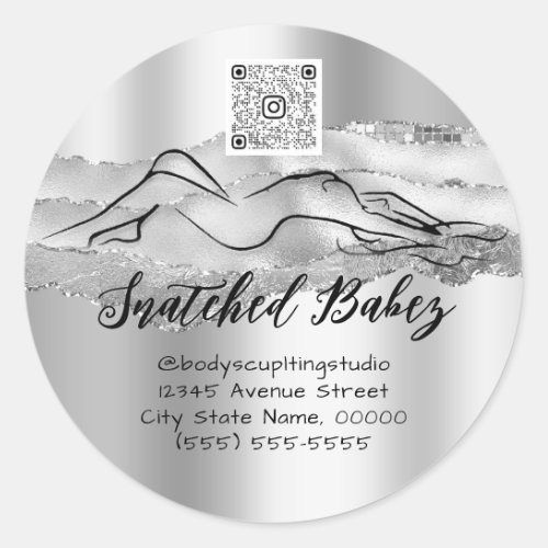 Body Care Sculpting Cosmetics Logo QR Code Gray Classic Round Sticker