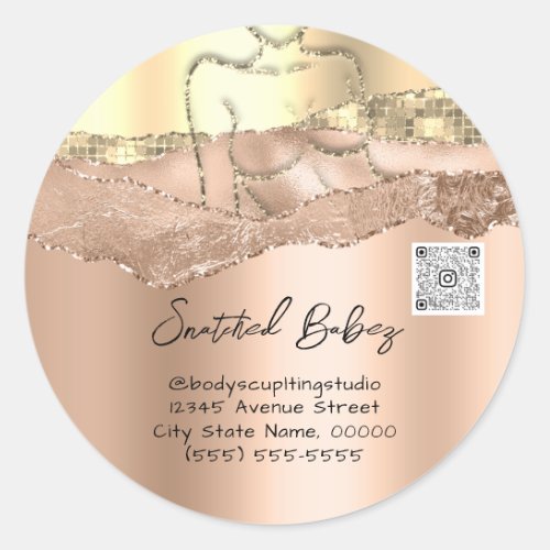 Body Care Sculpting Cosmetics Logo QR Code Rose Classic Round Sticker