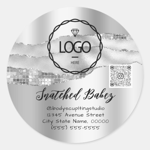 Body Care Sculpting Cosmetics Logo QR Code Silver Classic Round Sticker