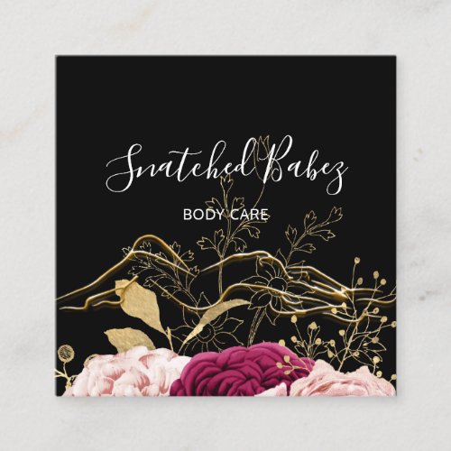 Body Care Sculpting QRCODE Black Gold Flower Roses Square Business Card