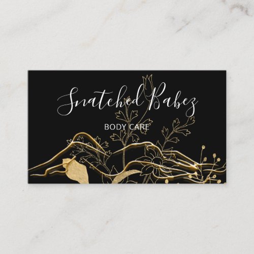 Body Care Sculpting QRCODE Black Gold Flowers  Business Card