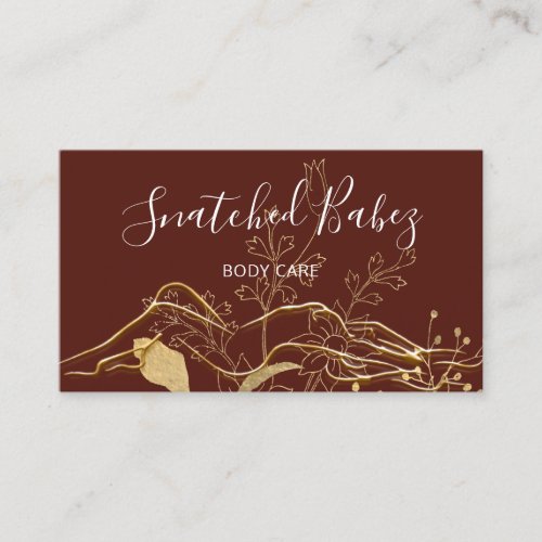 Body Care Sculpting QRCODE Brown Gold Flowers   Business Card